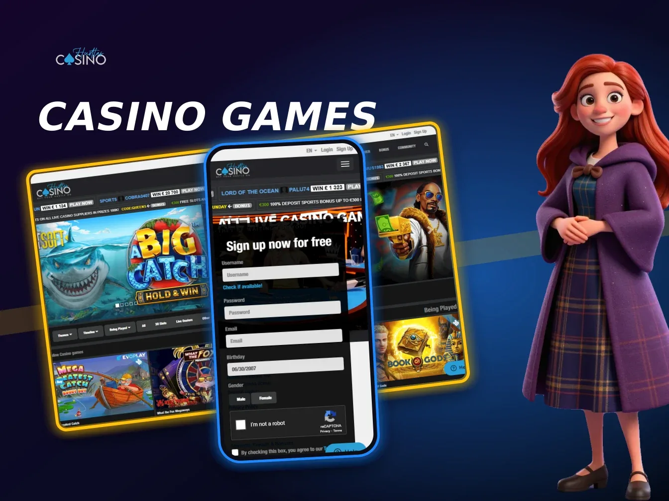 Hustle Casino desktop games lobby