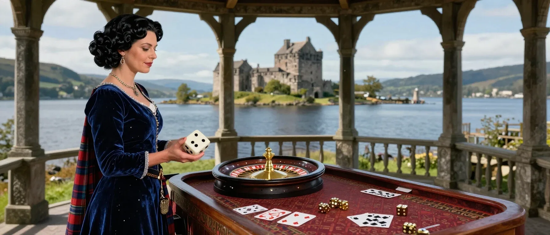 Hustle Casino live casino table with roulette, cards and dice
