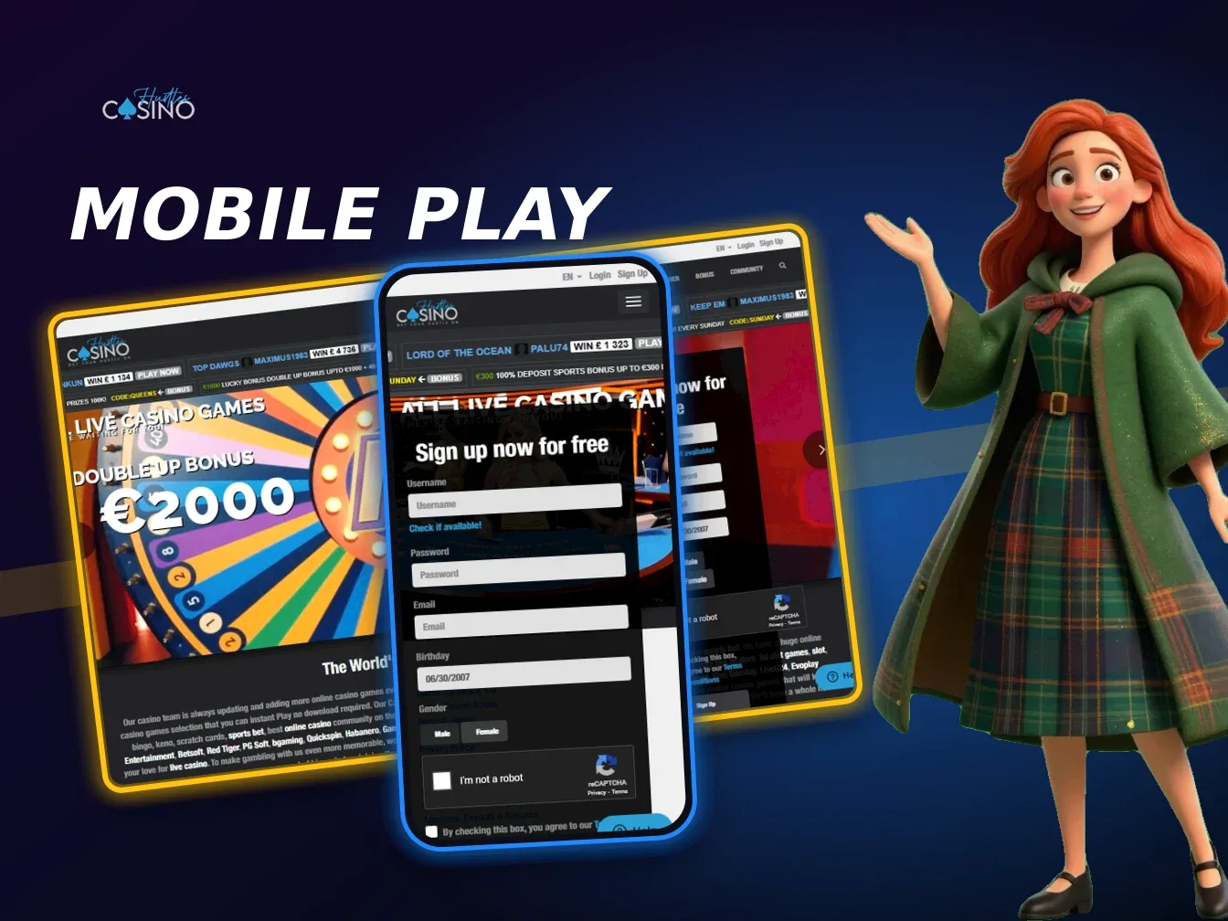 Hustle Casino desktop home screen